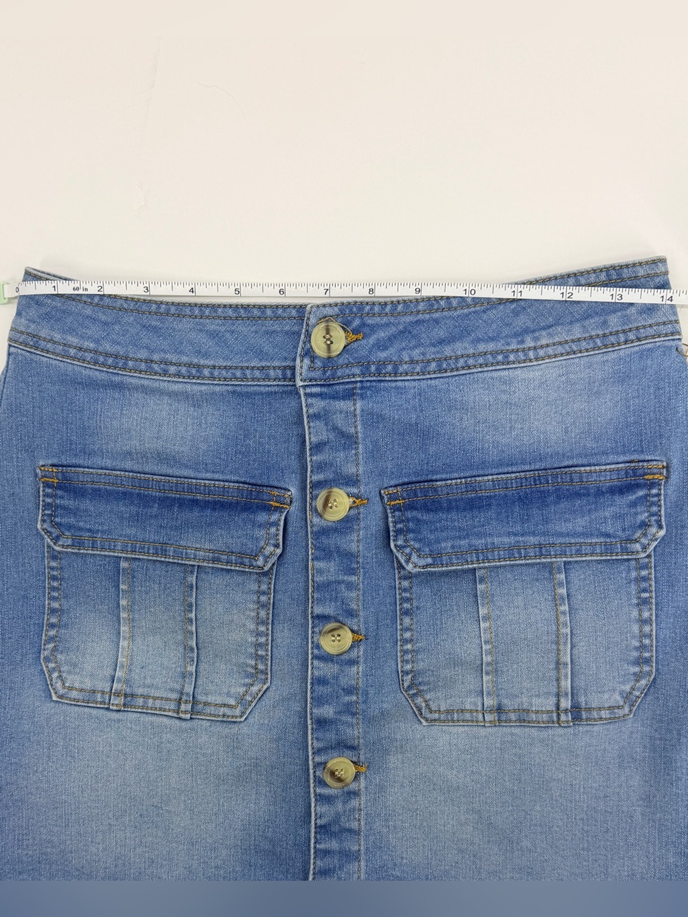 Blue Jean Denim Mini Skirt Button Front Pockets Size Medium Y2K - Picture 7 of 15